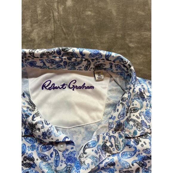ROBERT GRAHAM Men's Paisley Blue Knit‎ Classic-Fit Polo Shirt Medium M - Picture 3 of 4